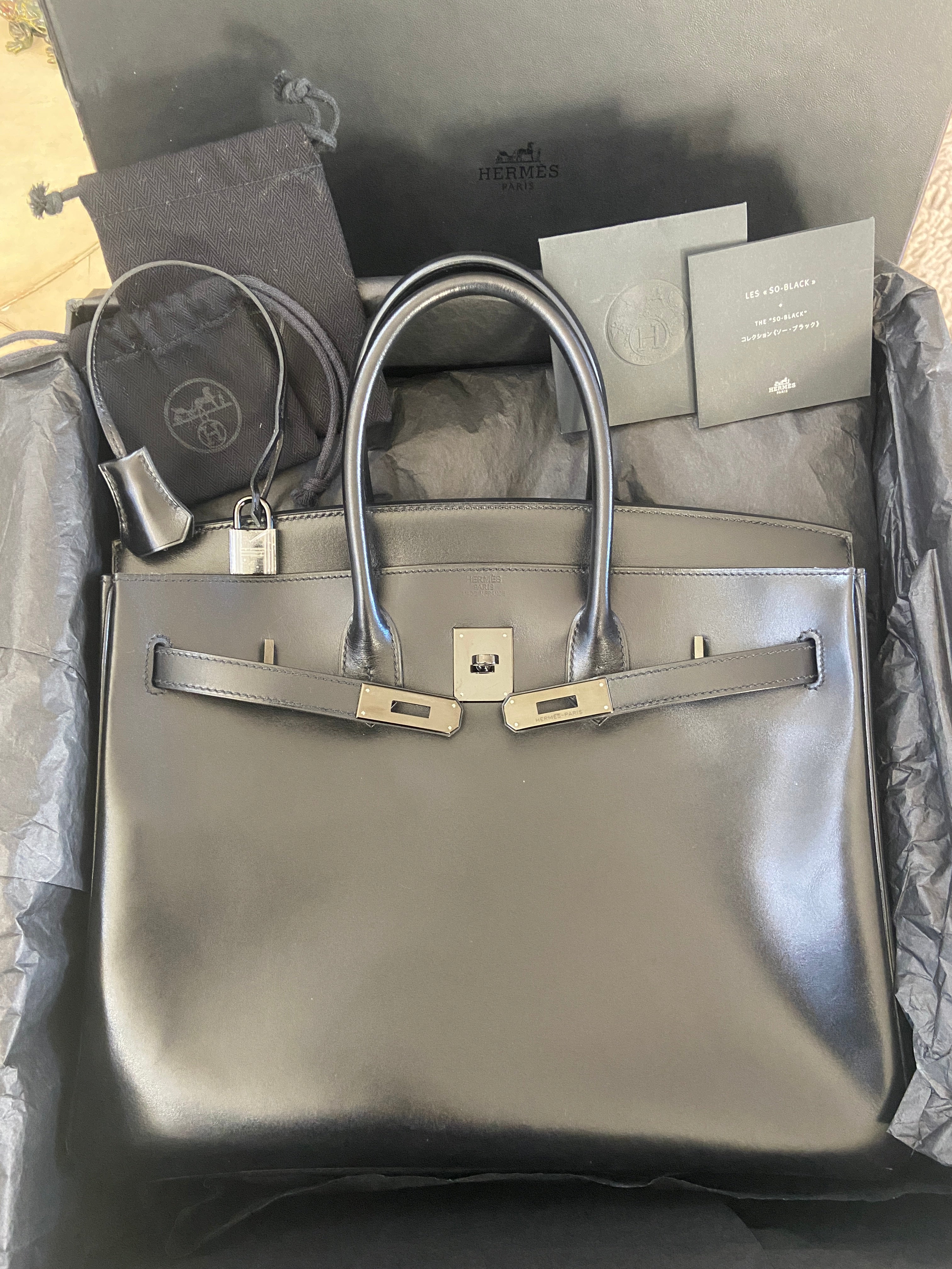HERMES BIRKIN 35 SO-BLACK BOX CALFSKIN BLACK HARDWARE