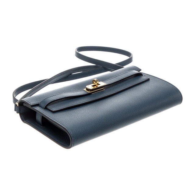 HERMES HERMES KELLY TO GO LONG WALLET BLEU DE PRUSSE EVERCOLOR GOLD HARDWARE