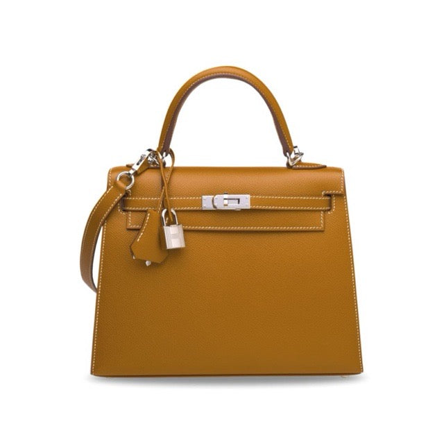 HERMES KELLY 25 SELLIER GOLD EPSOM SILVER HARDWARE