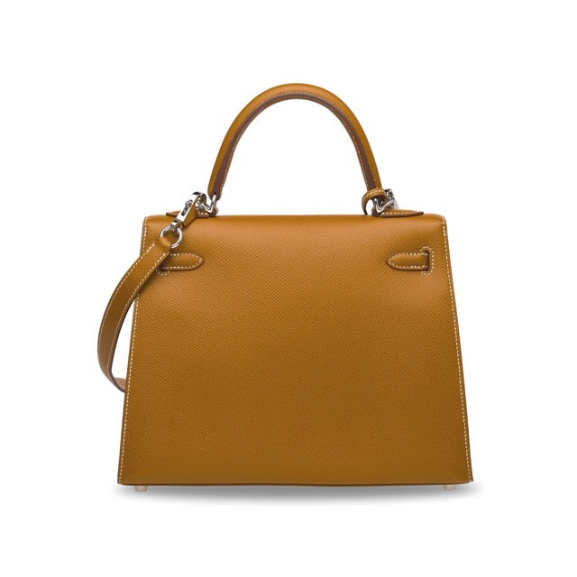 HERMES KELLY 25 SELLIER GOLD EPSOM SILVER HARDWARE