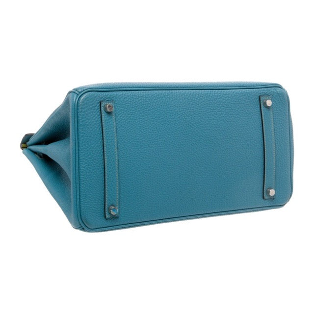 HERMES BIRKIN 25 VERSO BLEU JEAN VERT CHARTREUSE TOGO SILVER HARDWARE