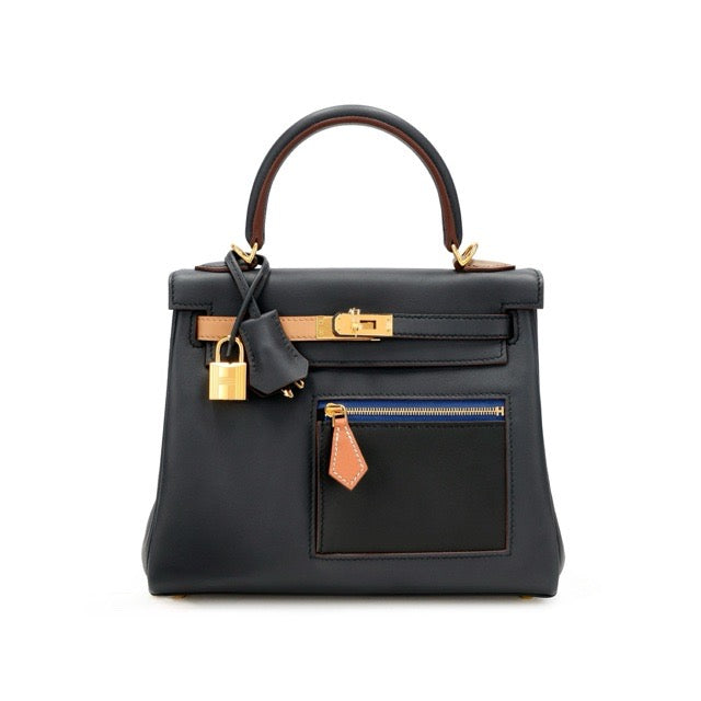 HERMES KELLY 25 RETOURNE COLORMATIC BLEU MARINE BLACK GOLD ETOUPE CHAI SWIFT GOLD HARDWARE