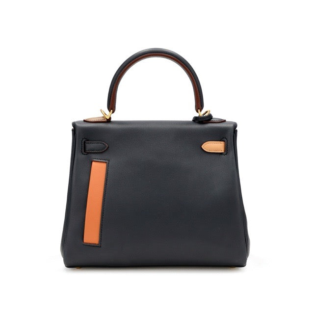 HERMES KELLY 25 RETOURNE COLORMATIC BLEU MARINE BLACK GOLD ETOUPE CHAI SWIFT GOLD HARDWARE
