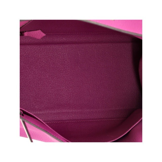 HERMES KELLY 28 RETOURNE ROSE POURPRE TOGO SILVER HARDWARE