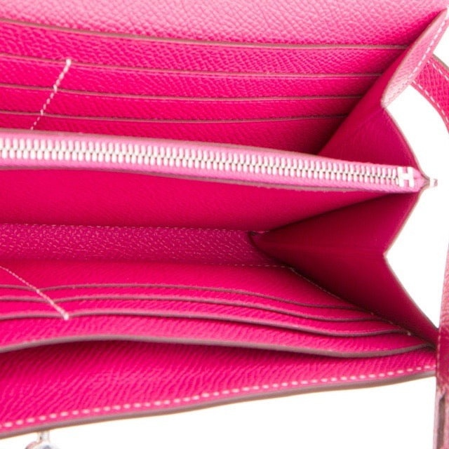 HERMES KELLY LONG WALLET ROSE TYRIEN EPSOM SILVER HARDWARE