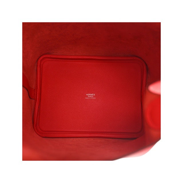 HERMES PICOTIN LOCK 18 PM TRESSAGE DE CUIR ROUGE DE COEUR BLEU DU NORD ROUGE H EPSOM SILVER HARDWARE
