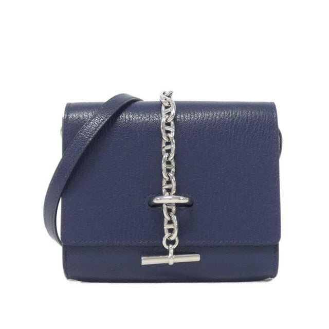 HERMES CHAINE D'ANCRE COMPACT WALLET BLEU SAPHIR CHEVRE SILVER HARDWARE
