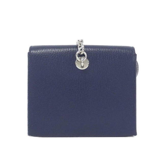 HERMES CHAINE D'ANCRE COMPACT WALLET BLEU SAPHIR CHEVRE SILVER HARDWARE