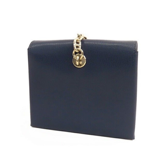 HERMES CHAINE D'ANCRE COMPACT WALLET BLEU SAPHIR CHEVRE PERMABRASS CHAMPAGNE GOLD HARDWARE