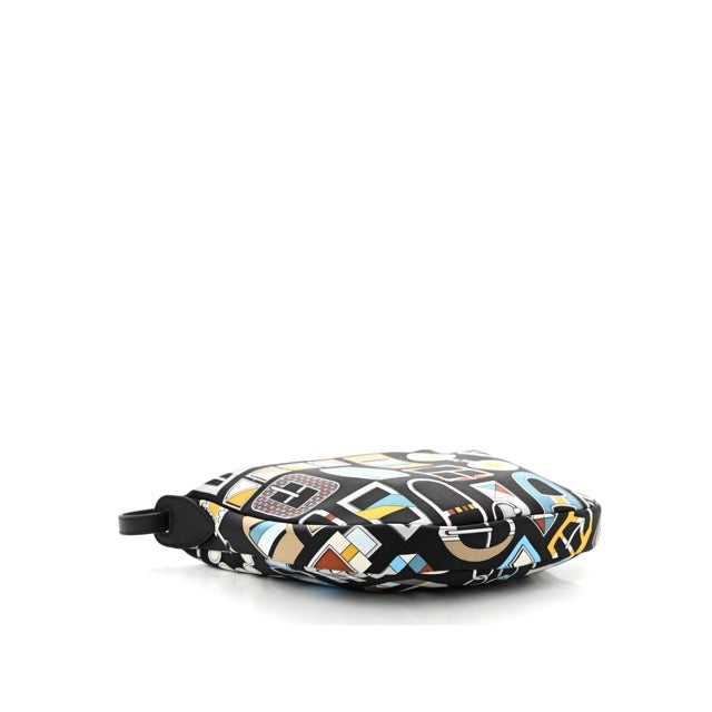 HERMES SURSOIE TO GO POUCH SHOULDER BAG BLACK MULTICOLOR SILK SWIFT SILVER HARDWARE