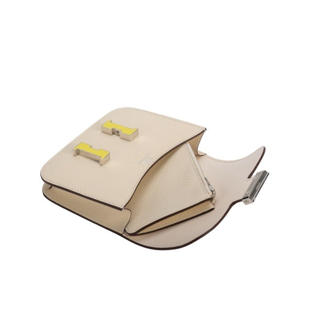 HERMES CONSTANCE SLIM WALLET CRAIE EPSOM LIME YELLOW SILVER HARDWARE