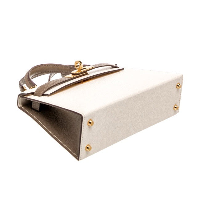 エルメス ミニケリー ケリーミニ2 ミニドゥ 外縫い スペシャルオーダー バイカラー ナタ エトゥープ シェーブル ゴールド金具 パーソナルオーダー ホースシュー HERMES KELLY MINI 2 SELLIER 20 NATA ETOUPE CHEVRE GOLD HARDWARE HSS