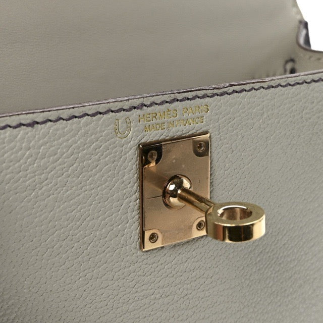 エルメス ミニケリー ケリーミニ2 ミニドゥ 外縫い スペシャルオーダー バイカラー パールグレー レザン シェーブル パーマブラス シャンパンゴールド金具 パーソナル HERMES KELLY MINI 2 SELLIER 20 GRIS PERLE RAISIN CHEVRE PERMABRASS GOLD HARDWARE HSS【中古】
