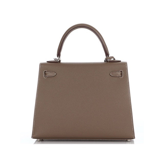 HERMES KELLY 25 SELLIER ETOUPE EPSOM SILVER HARDWARE
