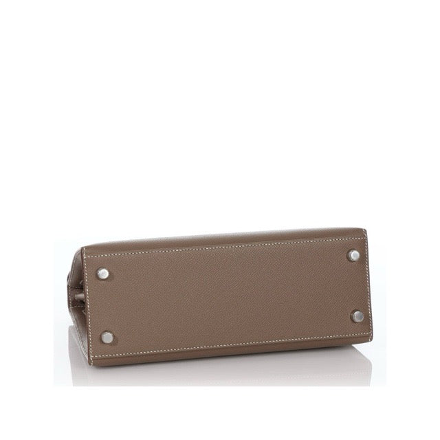HERMES KELLY 25 SELLIER ETOUPE EPSOM SILVER HARDWARE