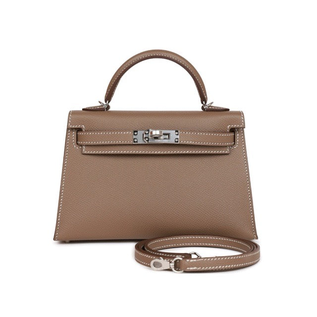 HERMES MINI KELLY 2 SELLIER 20 ETOUPE EPSOM SILVER HARDWARE