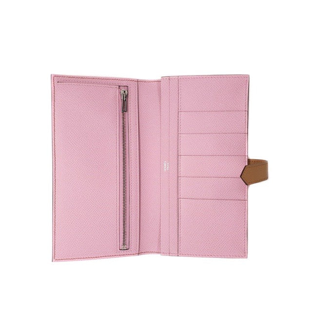 HERMES BEARN GUSSET LONG WALLET VERSO CHAI MAUVE SYLVESTRE EPSOM SILVER HARDWARE
