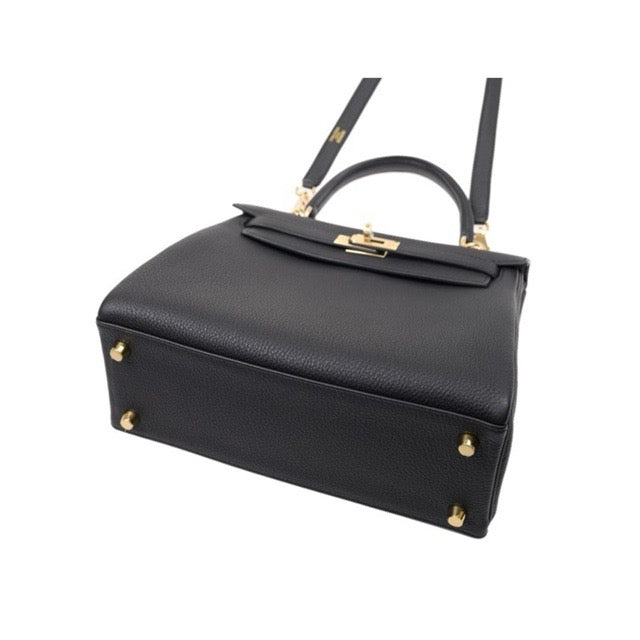HERMES KELLY 25 RETOURNE BLACK TOGO GOLD HARDWARE