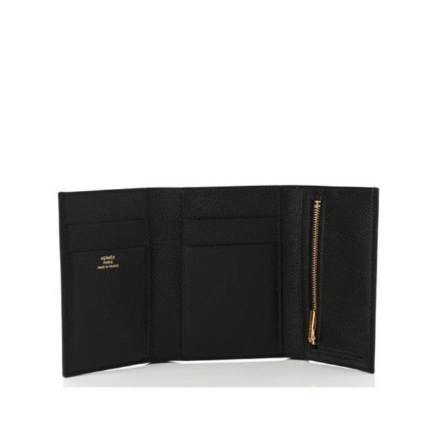 HERMES BEARN COMBINE TRI-FOLD WALLET BLACK EPSOM GOLD HARDWARE