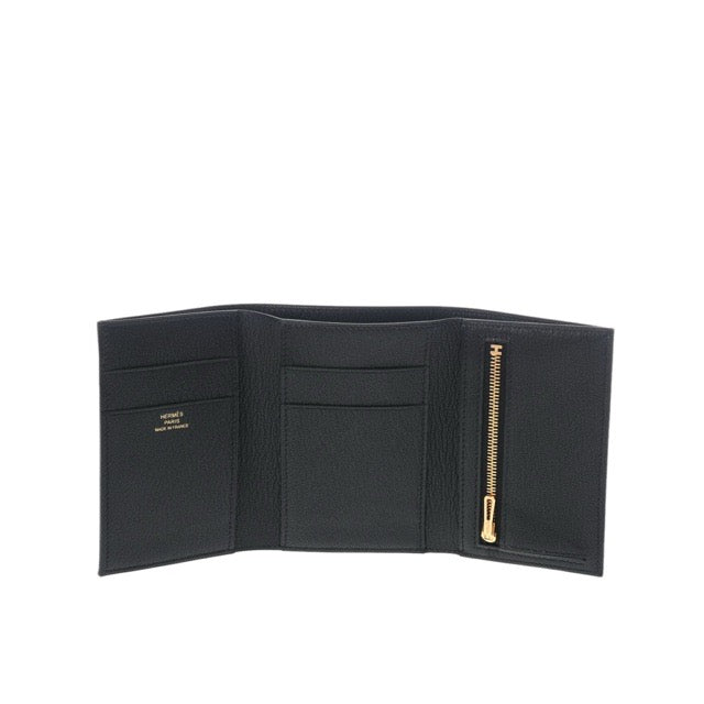 エルメス ベアン コンビネ ミニウォレット ブラック シェーブル ゴールド金具 三つ折り財布 HERMES BEARN COMBINE TRI-FOLD WALLET BLACK CHEVRE GOLD HARDWARE