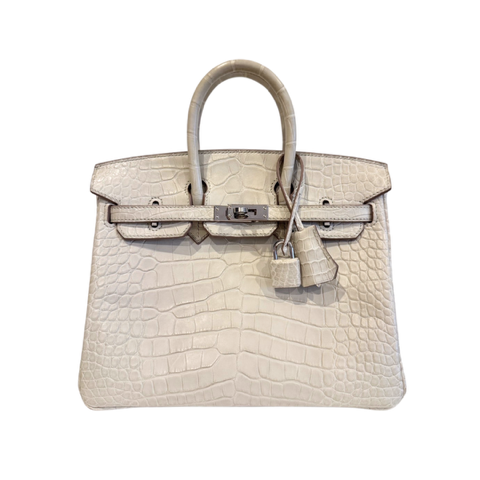 HERMES BIRKIN 25 BETON CROCODILE MATTE ALLIGATOR SILVER HARDWARE