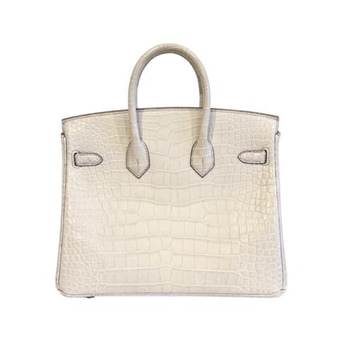 HERMES BIRKIN 25 BETON CROCODILE MATTE ALLIGATOR SILVER HARDWARE