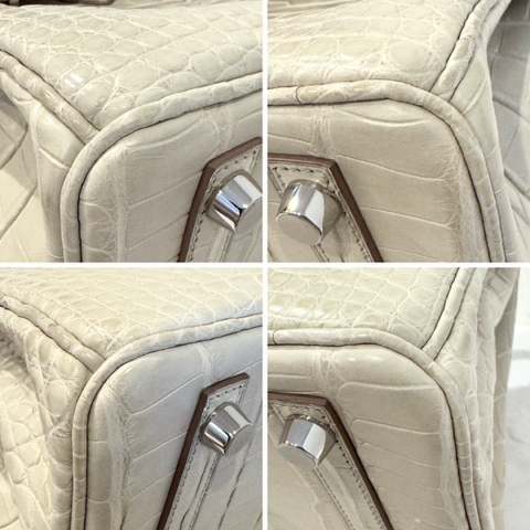 HERMES BIRKIN 25 BETON CROCODILE MATTE ALLIGATOR SILVER HARDWARE