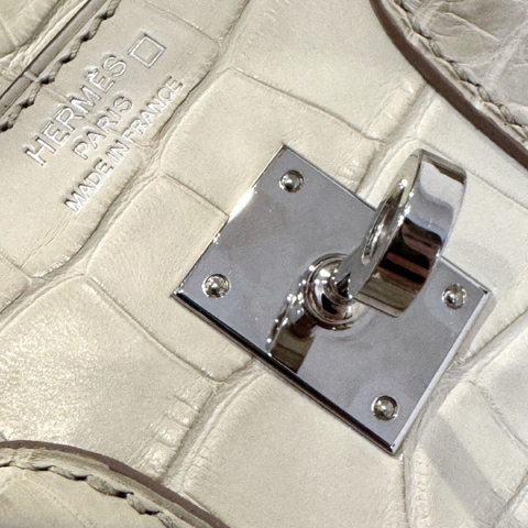 HERMES BIRKIN 25 BETON CROCODILE MATTE ALLIGATOR SILVER HARDWARE