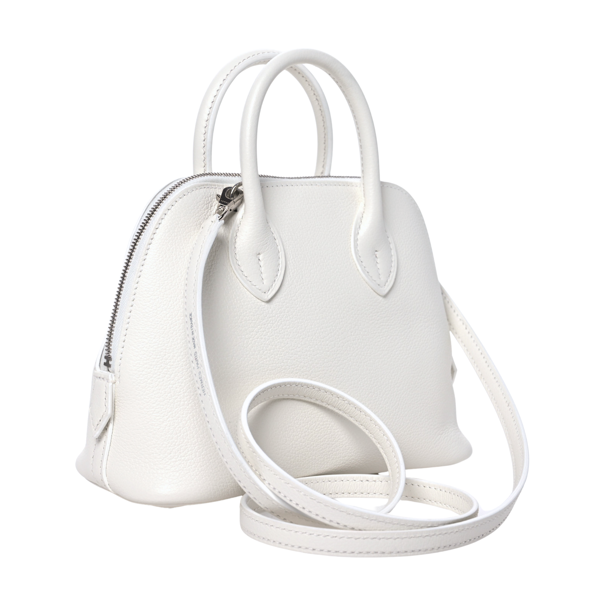 HERMES MINI BOLIDE 1923 WHITE EVERCOLOR SILVER HARDWARE