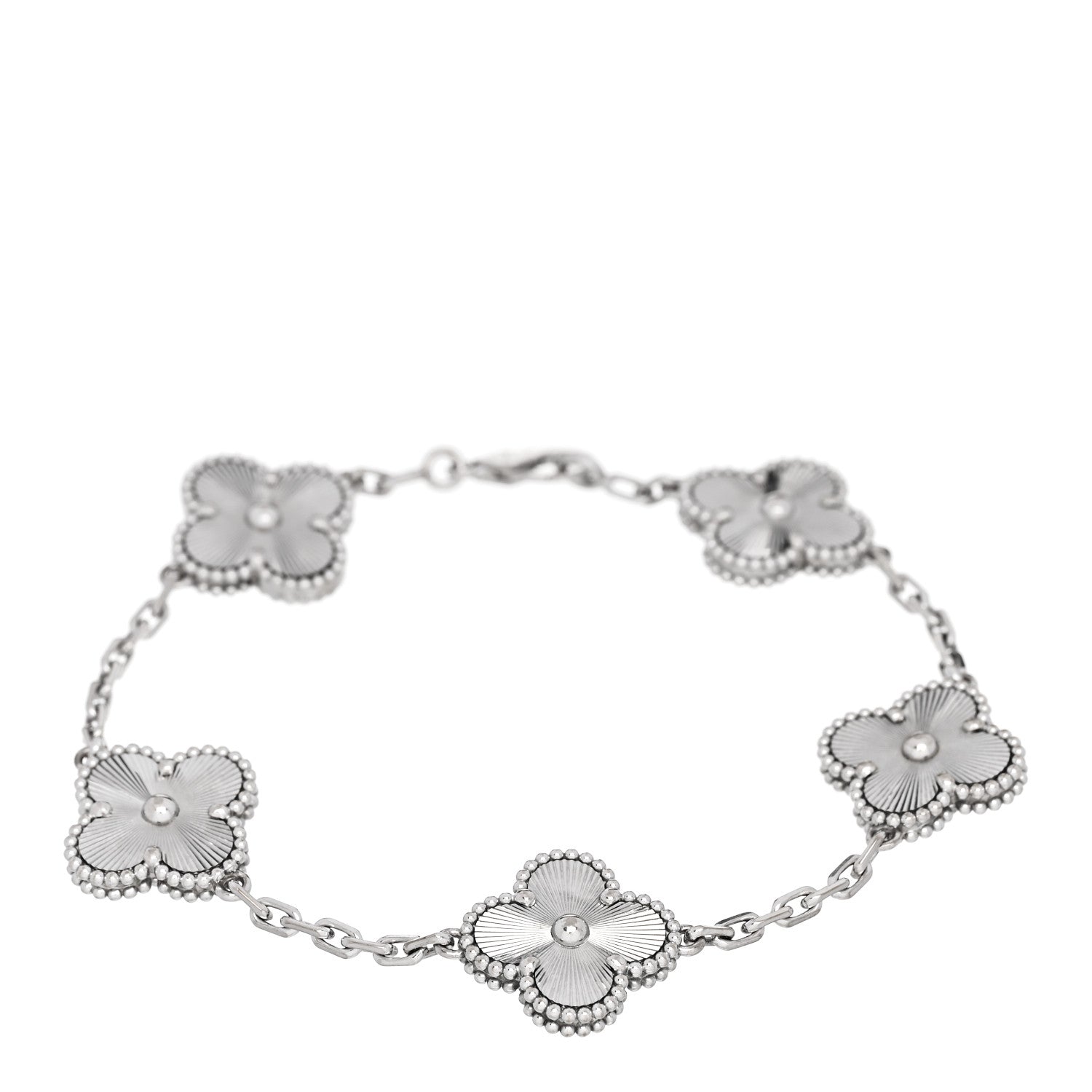 ヴァンクリーフ&アーペル ヴィンテージアルハンブラ 5モチーフ ブレスレット ギョーシェ 18K ホワイトゴールド VAN CLEEF & ARPELS VINTAGE ALHAMBRA 5 MOTIFS BRACELET GUILLOCHÉ 18K WHITE GOLD