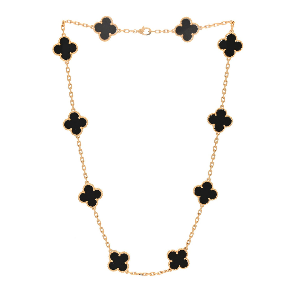 Van Cleef & Arpels Vintage Alhambra 10 Motifs Necklace Black Onyx 18K Yellow Gold