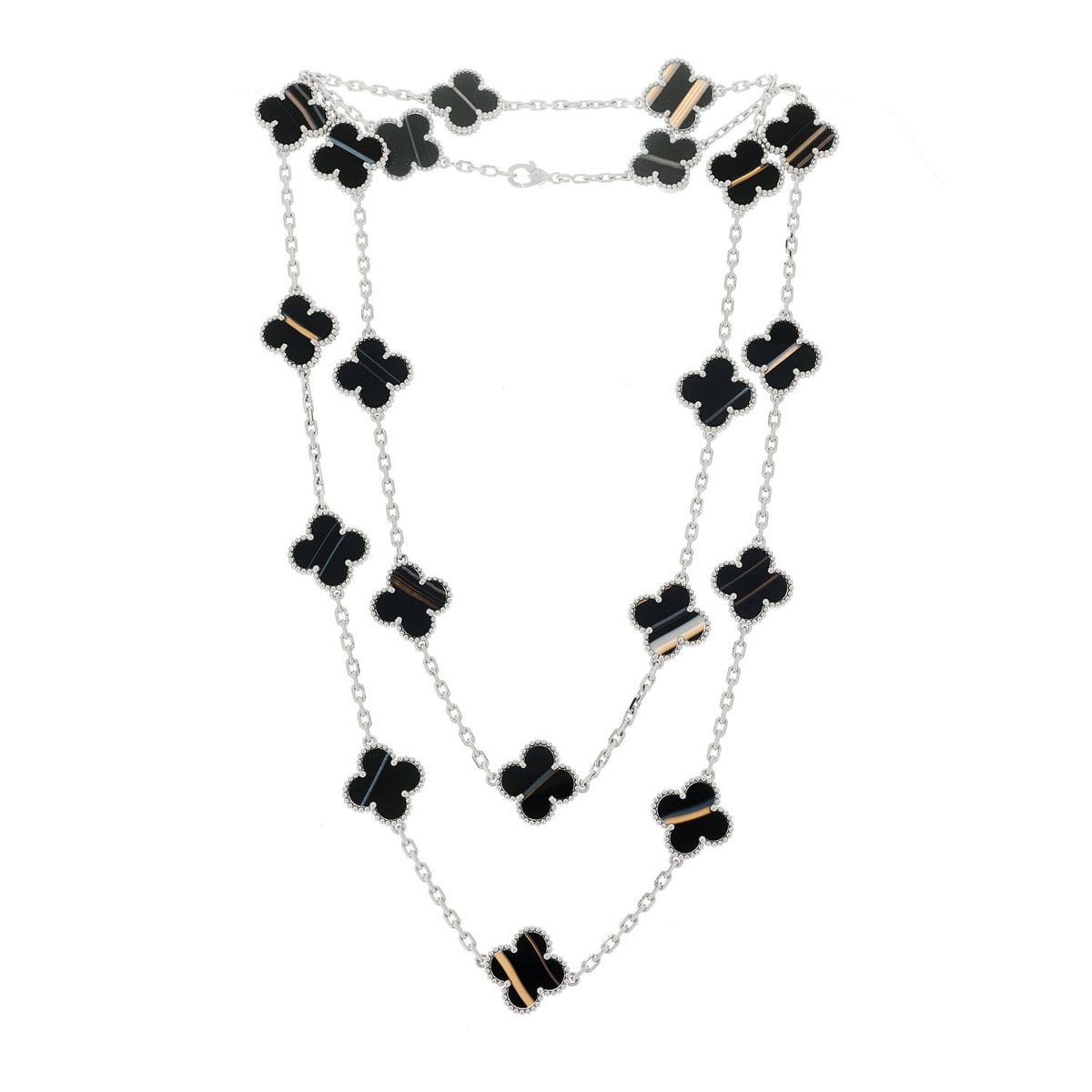 Van Cleef & Arpels Vintage Alhambra 20 Motifs Necklace, Black Onyx, 18K White Gold