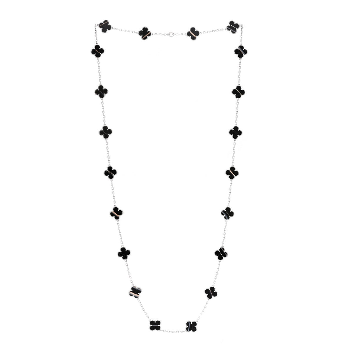Van Cleef & Arpels Vintage Alhambra 20 Motifs Necklace Black Onyx 18K White Gold