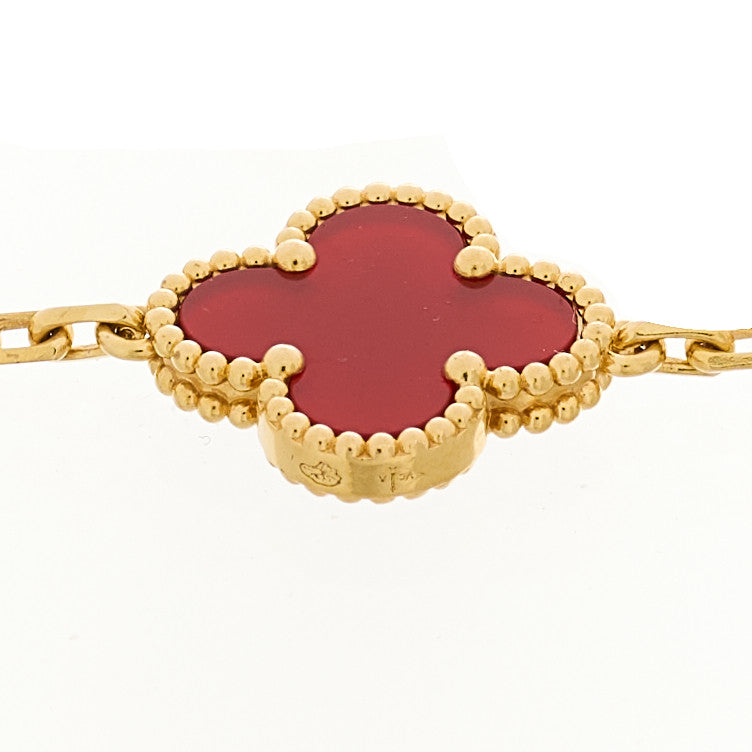 Van Cleef & Arpels 18K Yellow Gold Carnelian 5 Motif Vintage Alhambra Bracelet