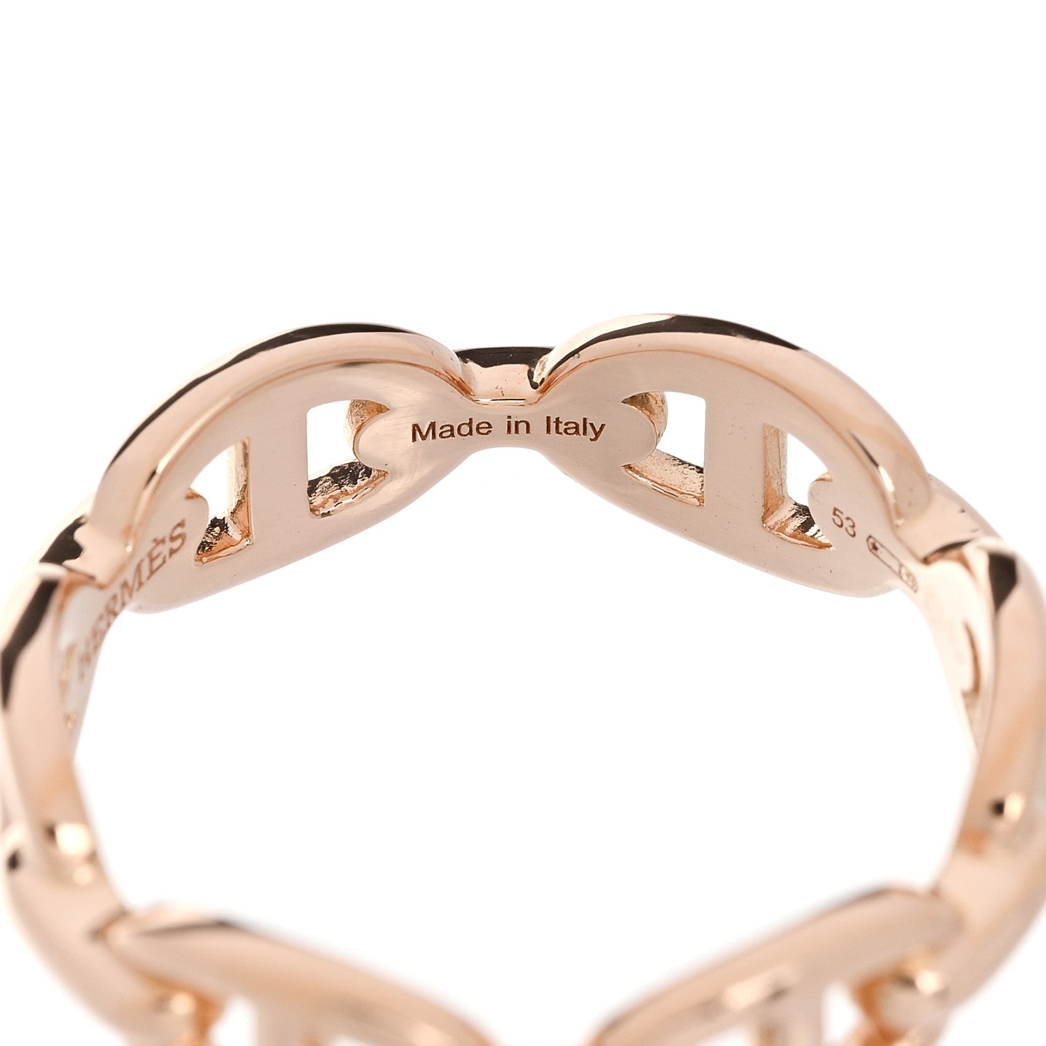 Hermes 18K Rose Gold PM Chaine d'Ancre Enshine Ring, Size 53, 6.5