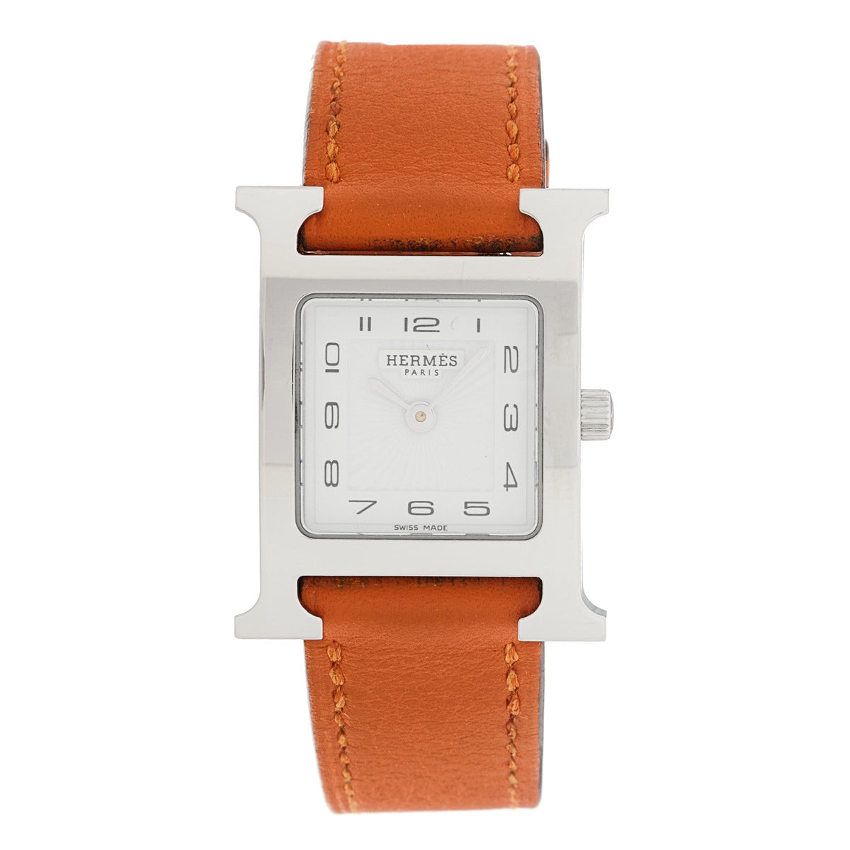 Hermes Heure H 21MM Quartz Watch Orange Swift Stainless Steel