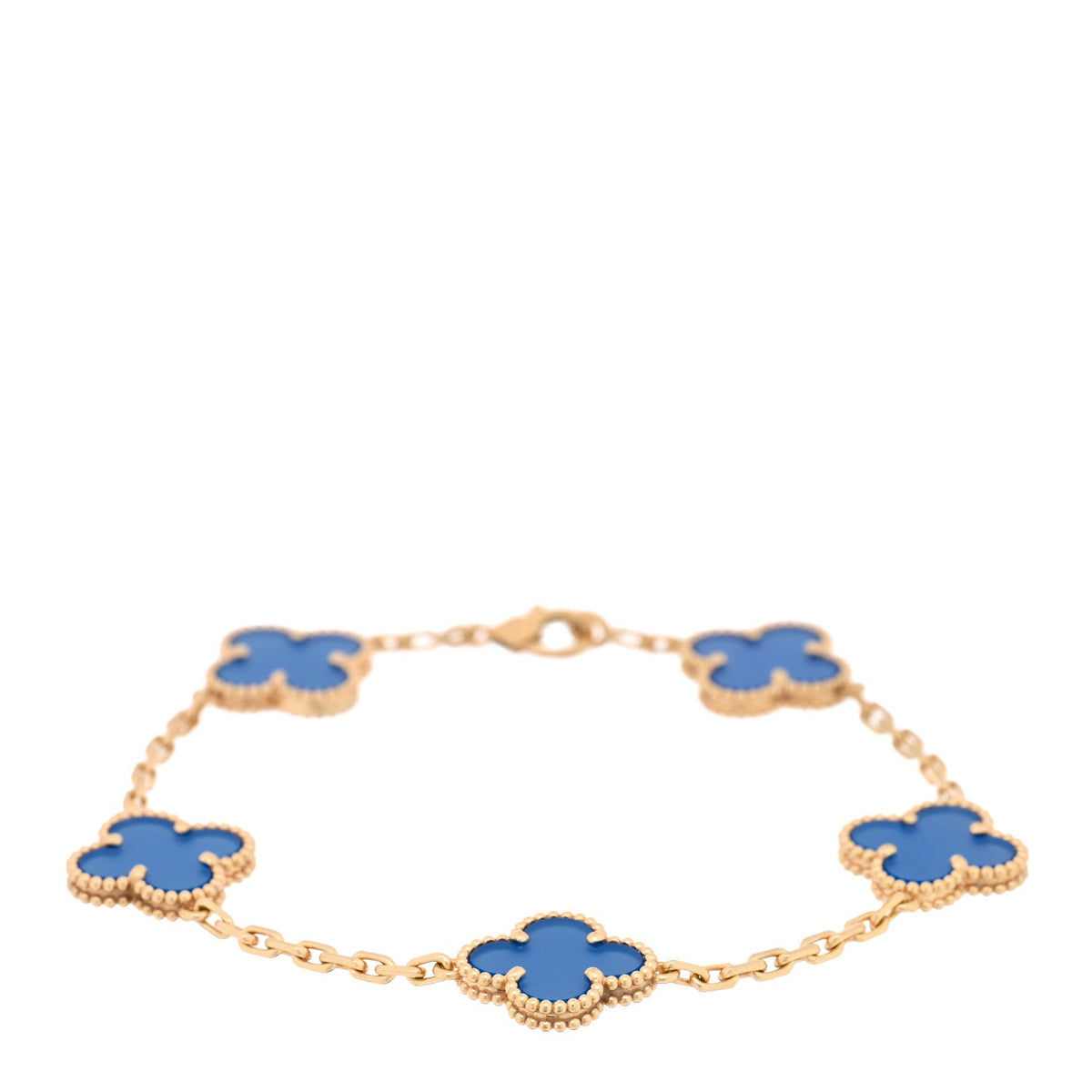 Van Cleef & Arpels Vintage Alhambra 5 Motifs Bracelet Blue Agate 18K Yellow Gold