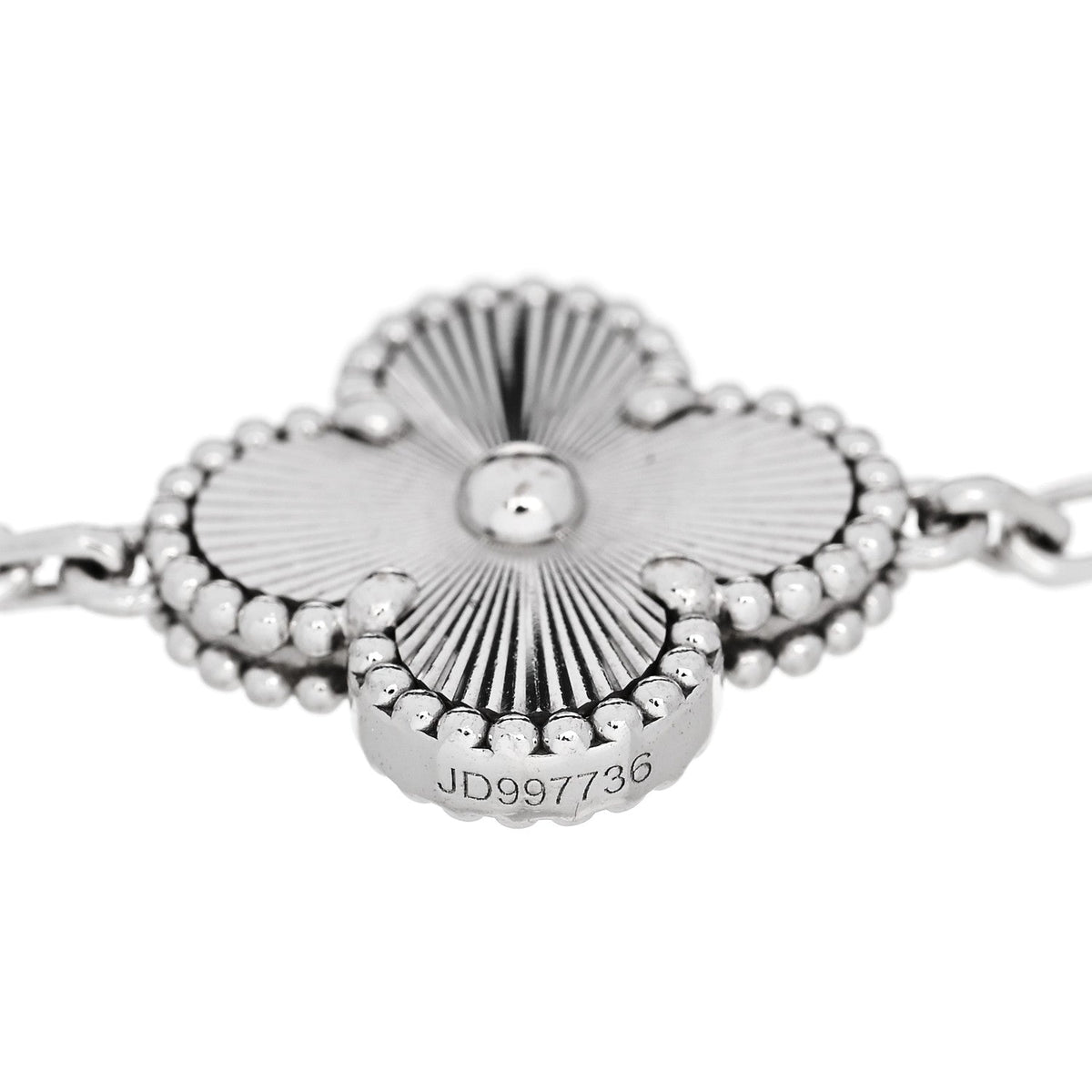 Van Cleef & Arpels Vintage Alhambra 5 Motifs Bracelet Guilloché 18K White Gold
