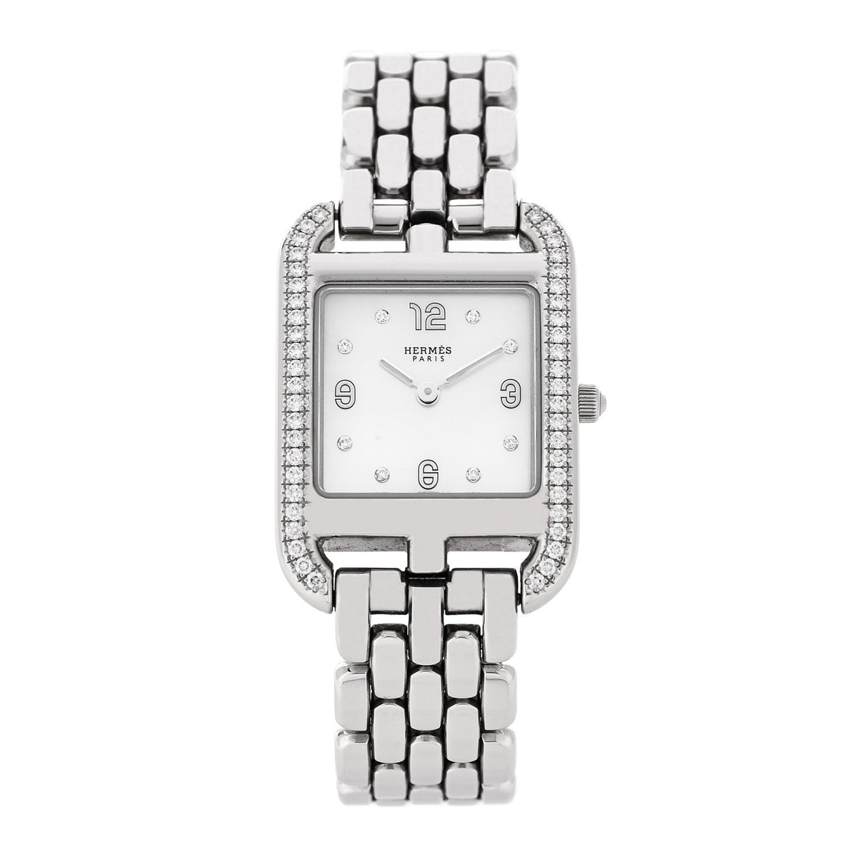 Hermes Cape Cod 23MM Quartz Watch Diamond Bezel Mother of Pearl Stainless Steel
