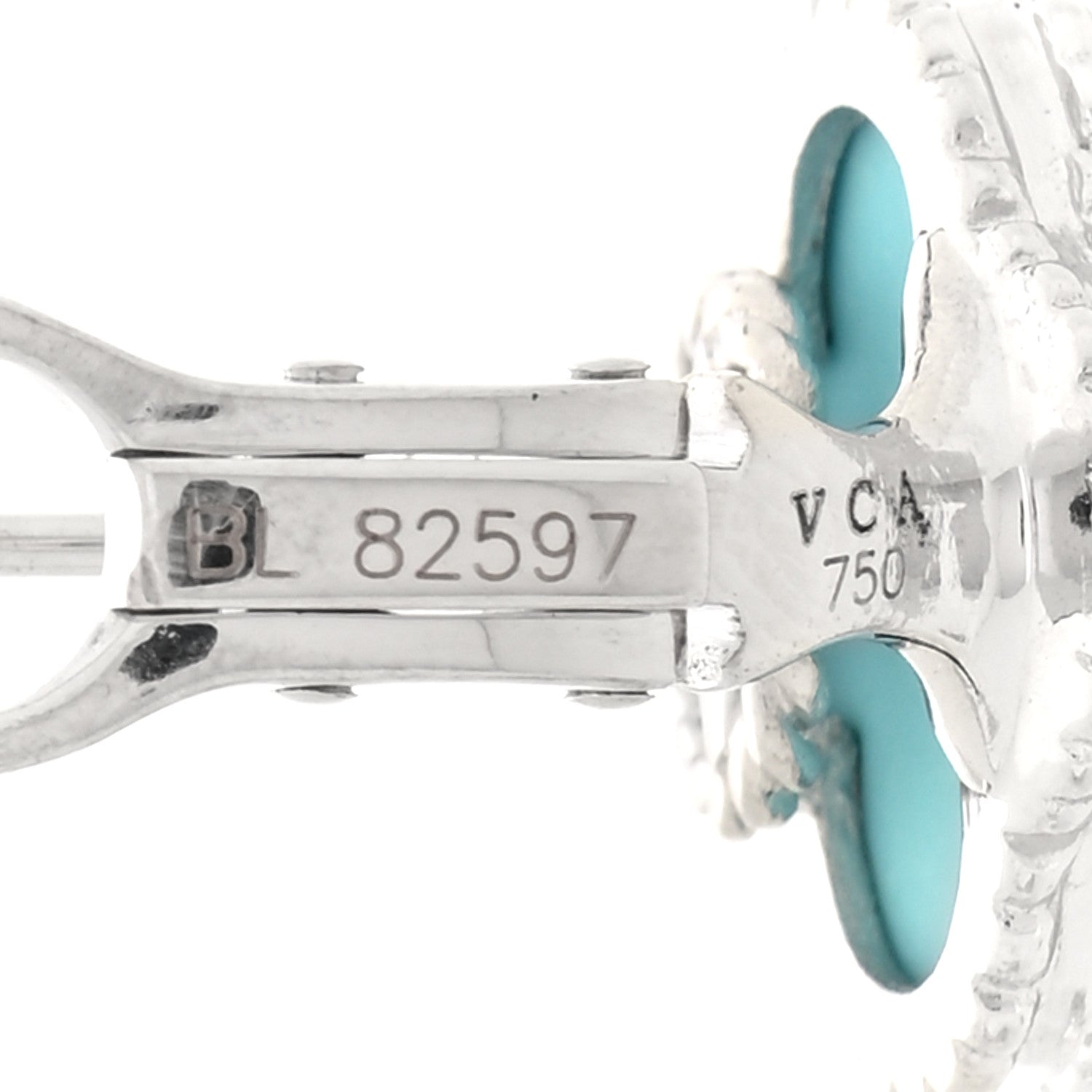 Van Cleef & Arpels 18K White Gold Turquoise Vintage Alhambra Earrings