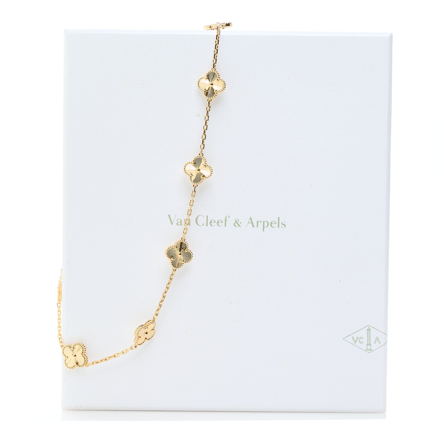 VAN CLEEF & ARPELS VINTAGE ALHAMBRA 10 MOTIFS NECKLACE GUILLOCHÉ 18K YELLOW GOLD