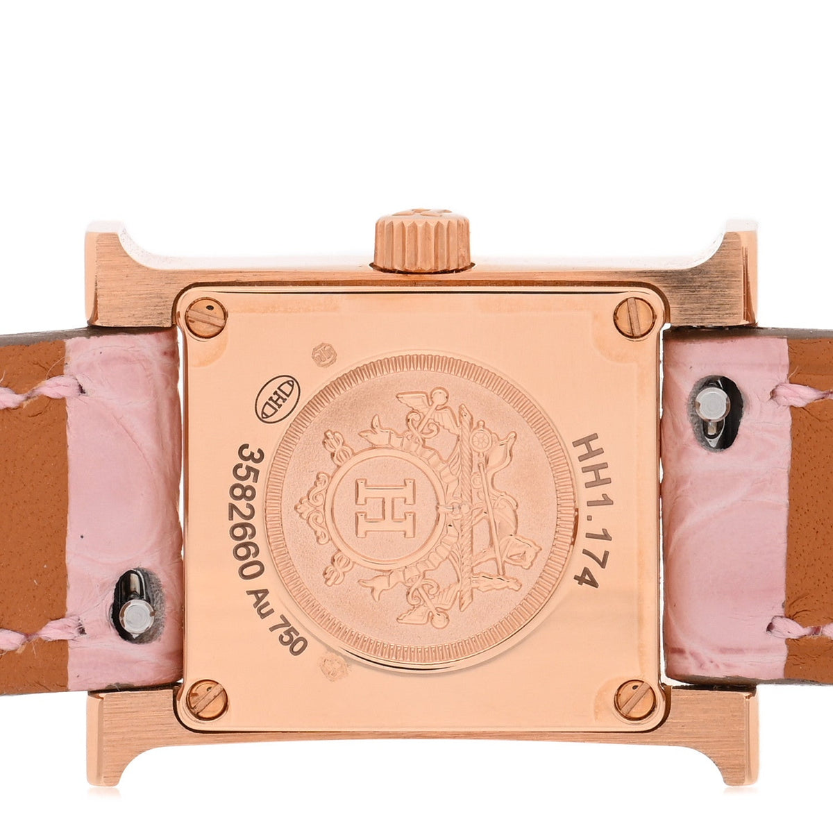 Hermes Heure H 21MM Quartz Watch Rose Pale Alligator 18K Rose Gold