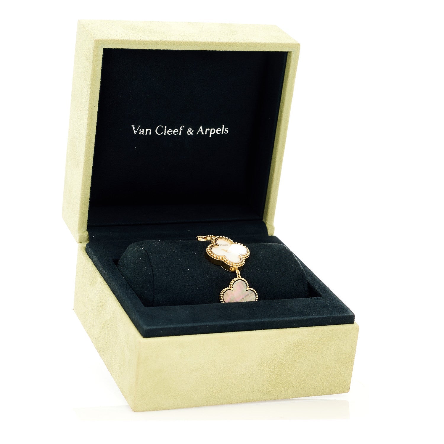 Van Cleef & Arpels 18K Yellow Gold Mother-of-Pearl Black Onyx 26mm Alhambra Quartz Watch