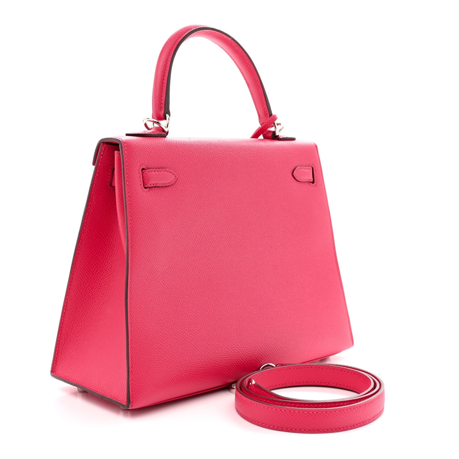 HERMES KELLY 25 SELLIER ROSE EXTREME EPSOM SILVER HARDWARE