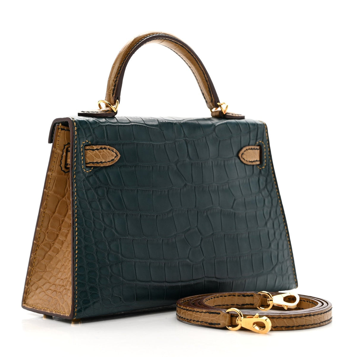 Hermès Mini Kelly 20 HSS Personal Order Sellier Vert Cypress Kraft Matte Alligator, Gold Hardware