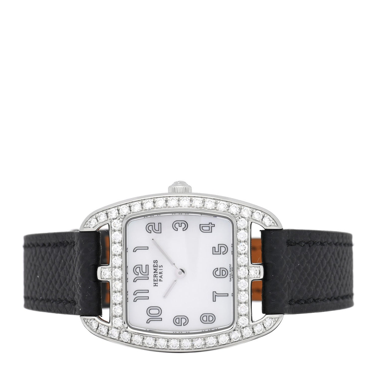 Hermes Cape Cod Tonneau 26MM Quartz Watch Noir Epsom Stainless Steel