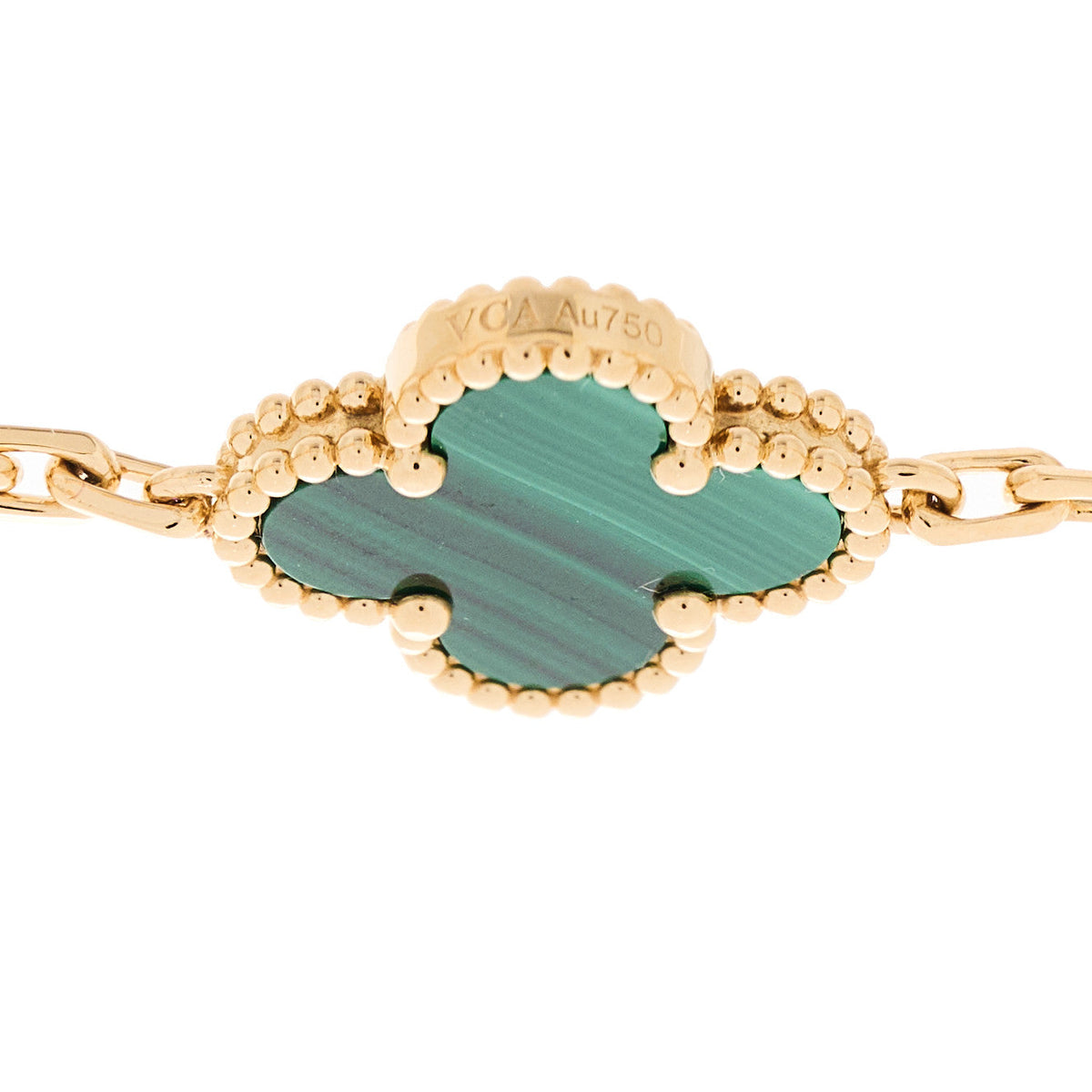 Van Cleef & Arpels Vintage Alhambra 5 Motifs Bracelet Malachite 18K Yellow Gold
