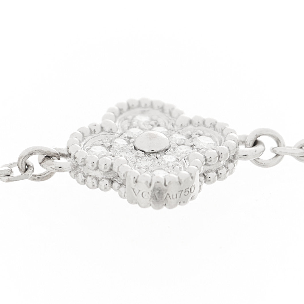 Van Cleef & Arpels 18K White Gold Diamond 6 Motif Sweet Alhambra Bracelet