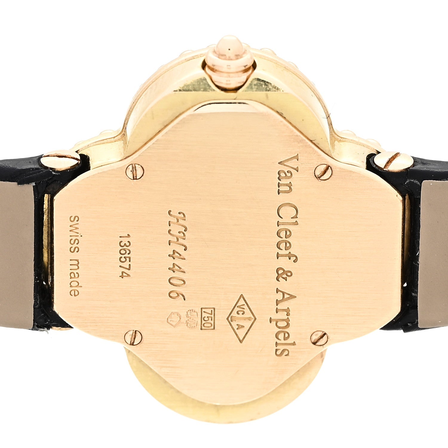 Van Cleef & Arpels 18K Yellow Gold Alligator Mother-of-Pearl 25mm Alhambra Quartz Watch