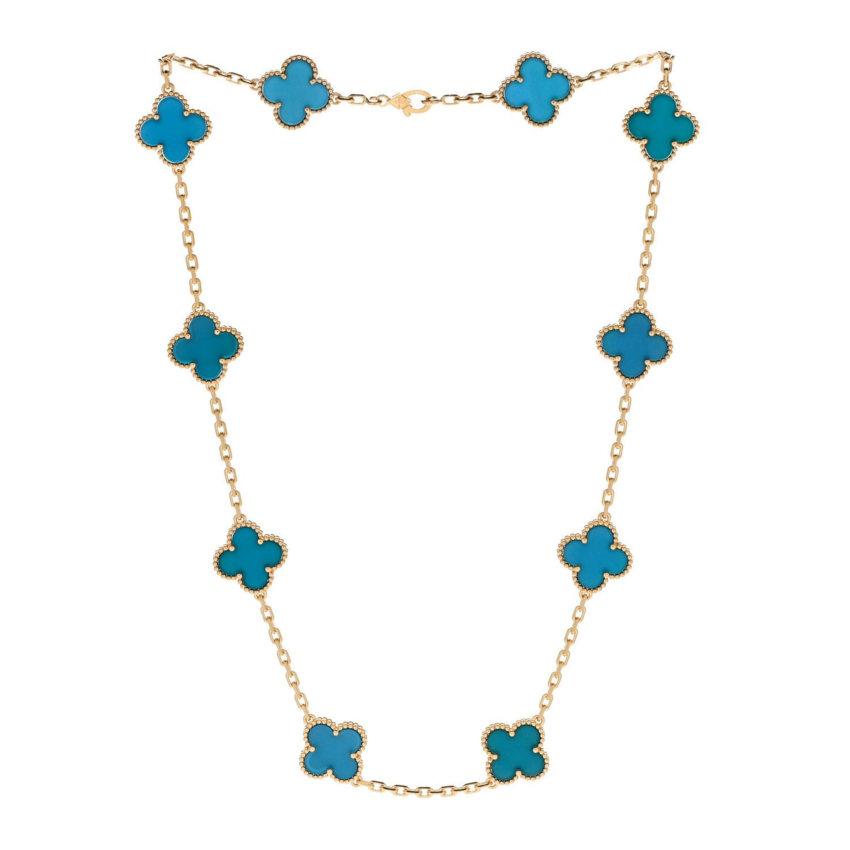 Van Cleef & Arpels Vintage Alhambra 10 Motifs Necklace Blue Agate 18K Yellow Gold